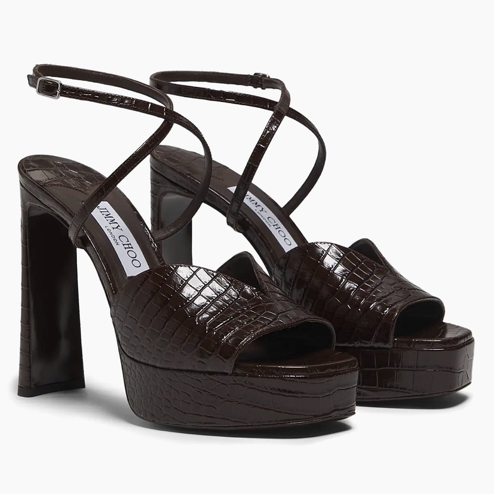 Jimmy Choo Karli 125 MM Croc-Embossed Platform Sandals